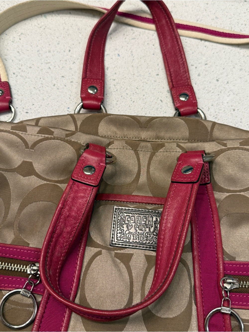 Coach Signature Canvas Tote with Pink Trim - Picture 10 of 14